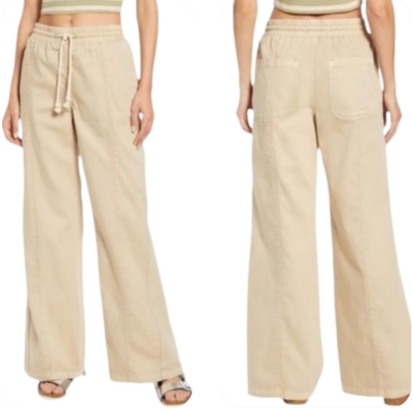 We the Free Khaki High Waist Drawstring Wide Leg Cream M - Picture 1 of 12